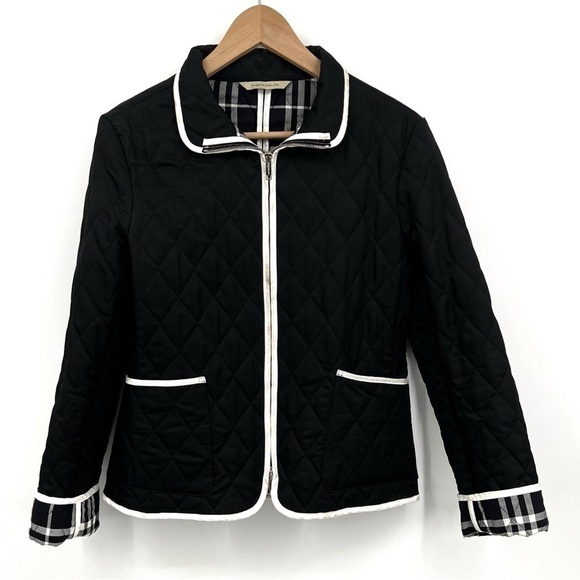 BURBERRY Burberry Black Quilted Button Jacket Women's Designer Outerwear Medium - Picture 1 of 15
